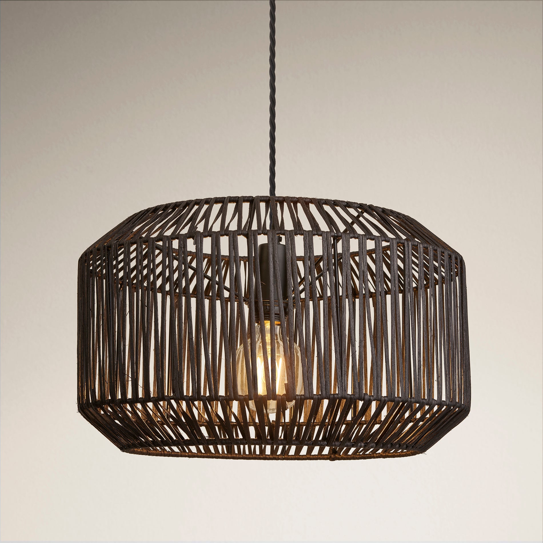 Boho Rattan Ceiling Pendant - 18 Inch - Drum