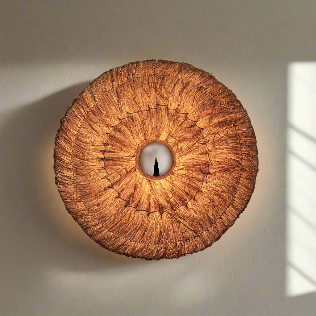 Moonj Natural Grass Round Wall Light - Brown - 18 Inch
