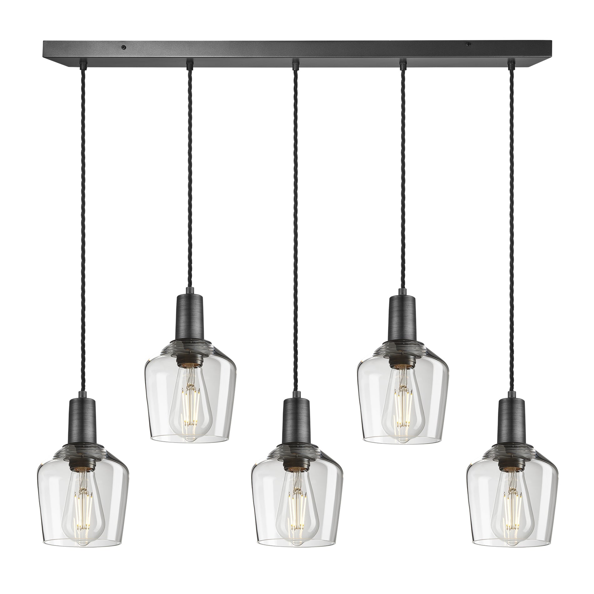 Sleek Glass Schoolhouse 5 Wire Cluster Lights - 5.5 inch - Clear
