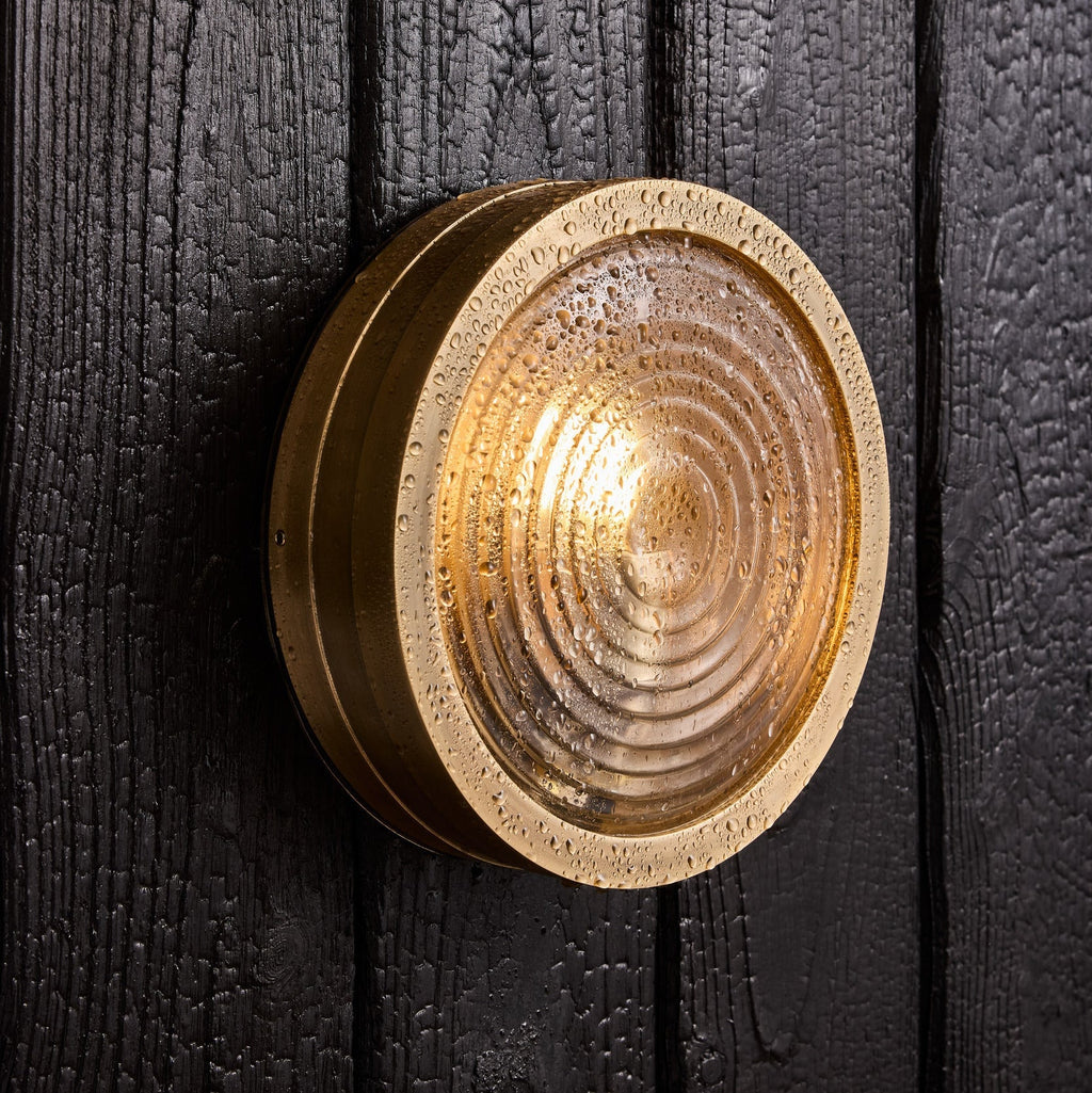 Bulkhead Outdoor & Bathroom Round Wall Light - Ripple Glass