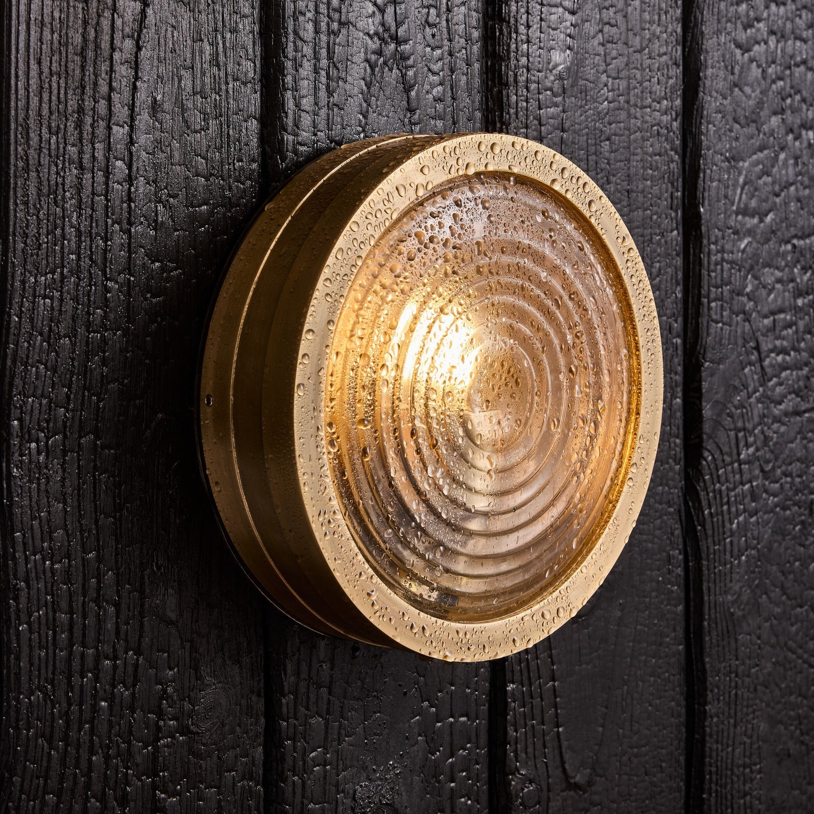 Bulkhead Outdoor & Bathroom Round Wall Light - Ripple Glass