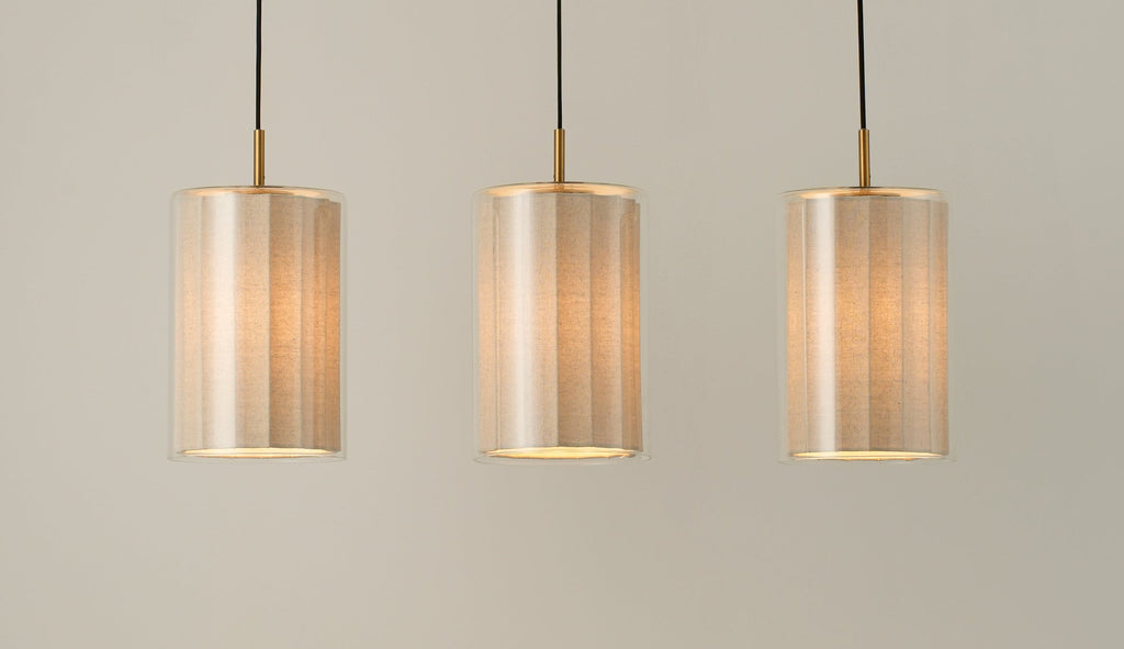 Bude Cylinder 3 Wire Cluster Pendant Light - Linen & Clear Glass