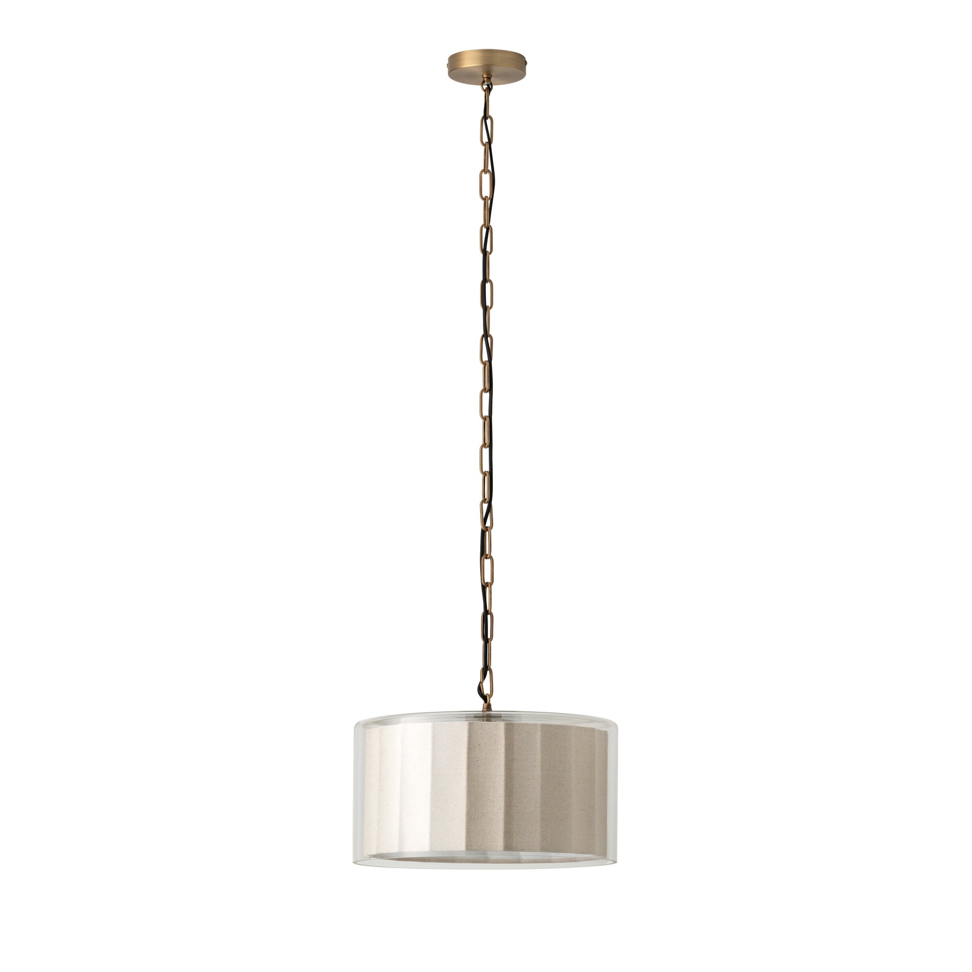 Bude Circular Pendant Light - Linen & Clear Glass