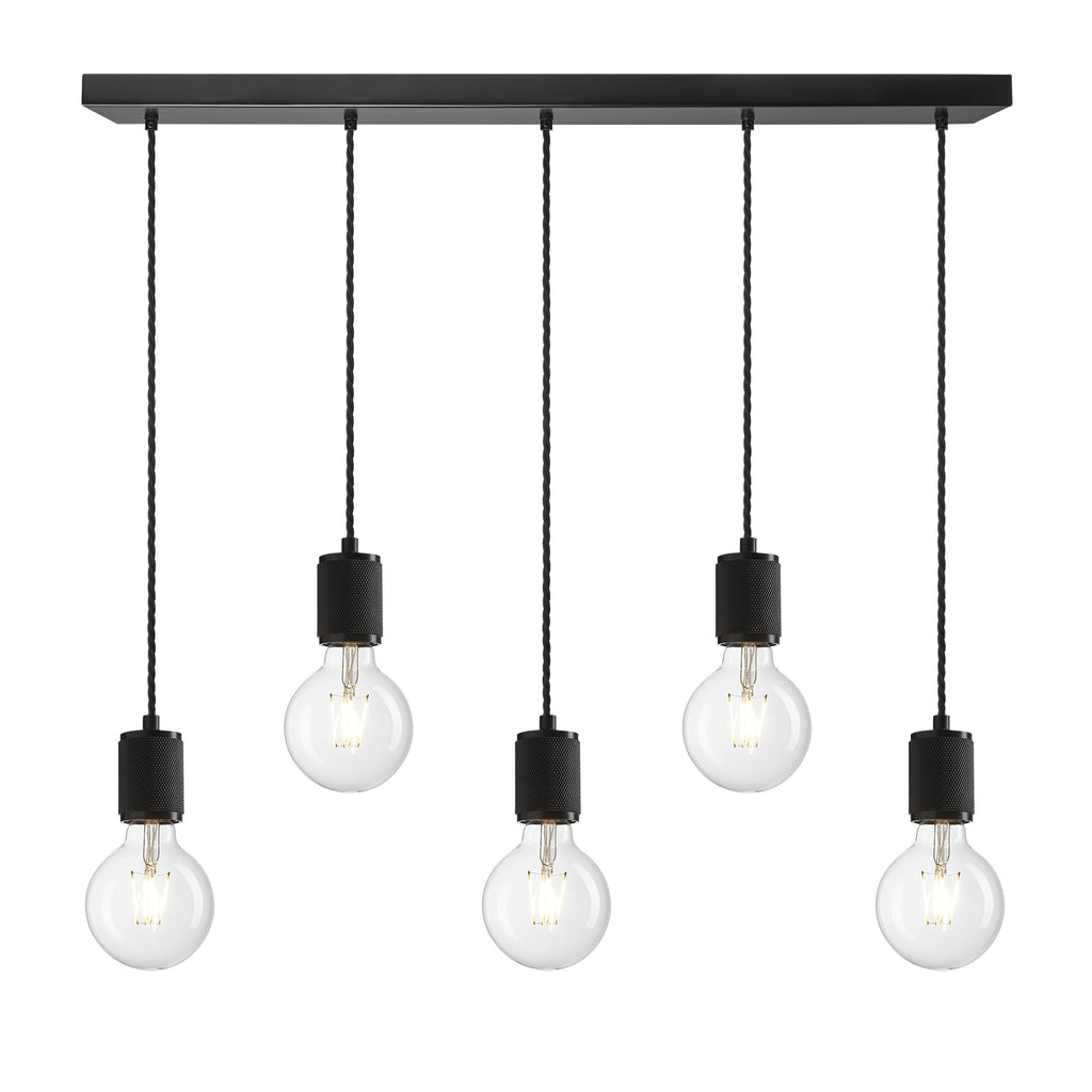 Knurled Edison Cluster Lights - Wire - Black