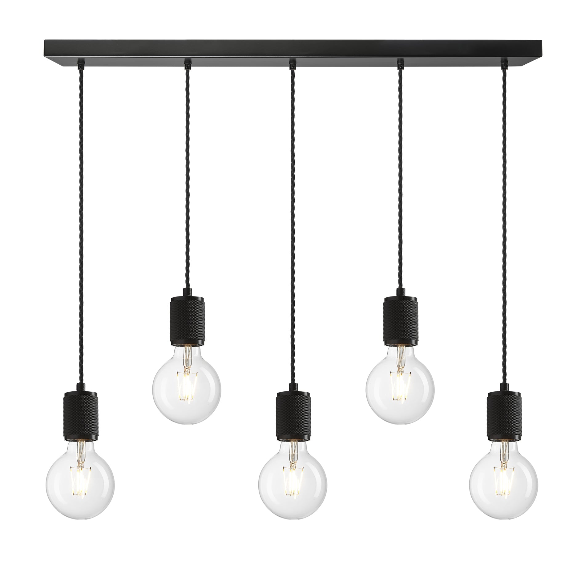 Knurled Edison Cluster Lights - Wire - Black