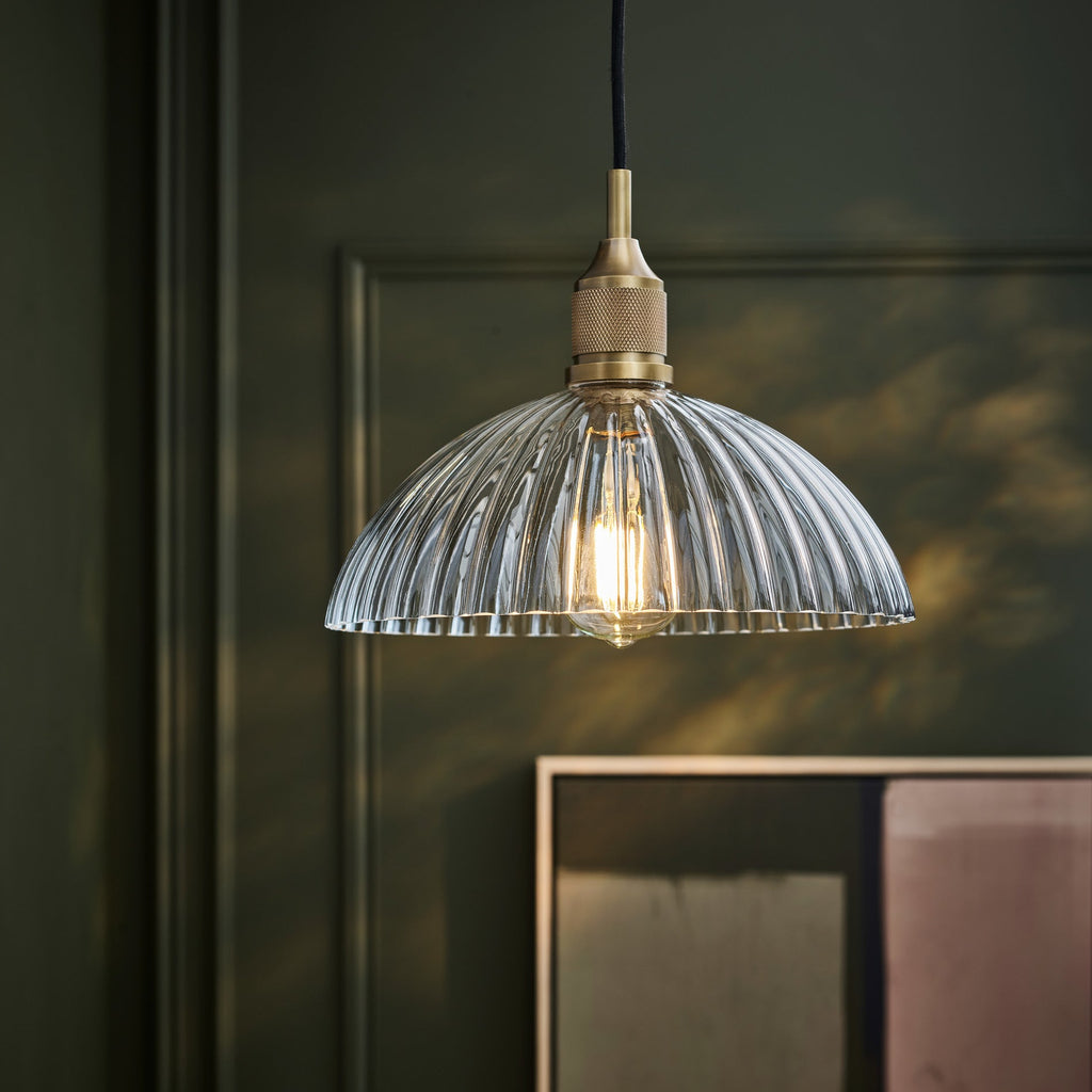 Noho Glass Ribbed Dome Pendant Light - 12 Inch