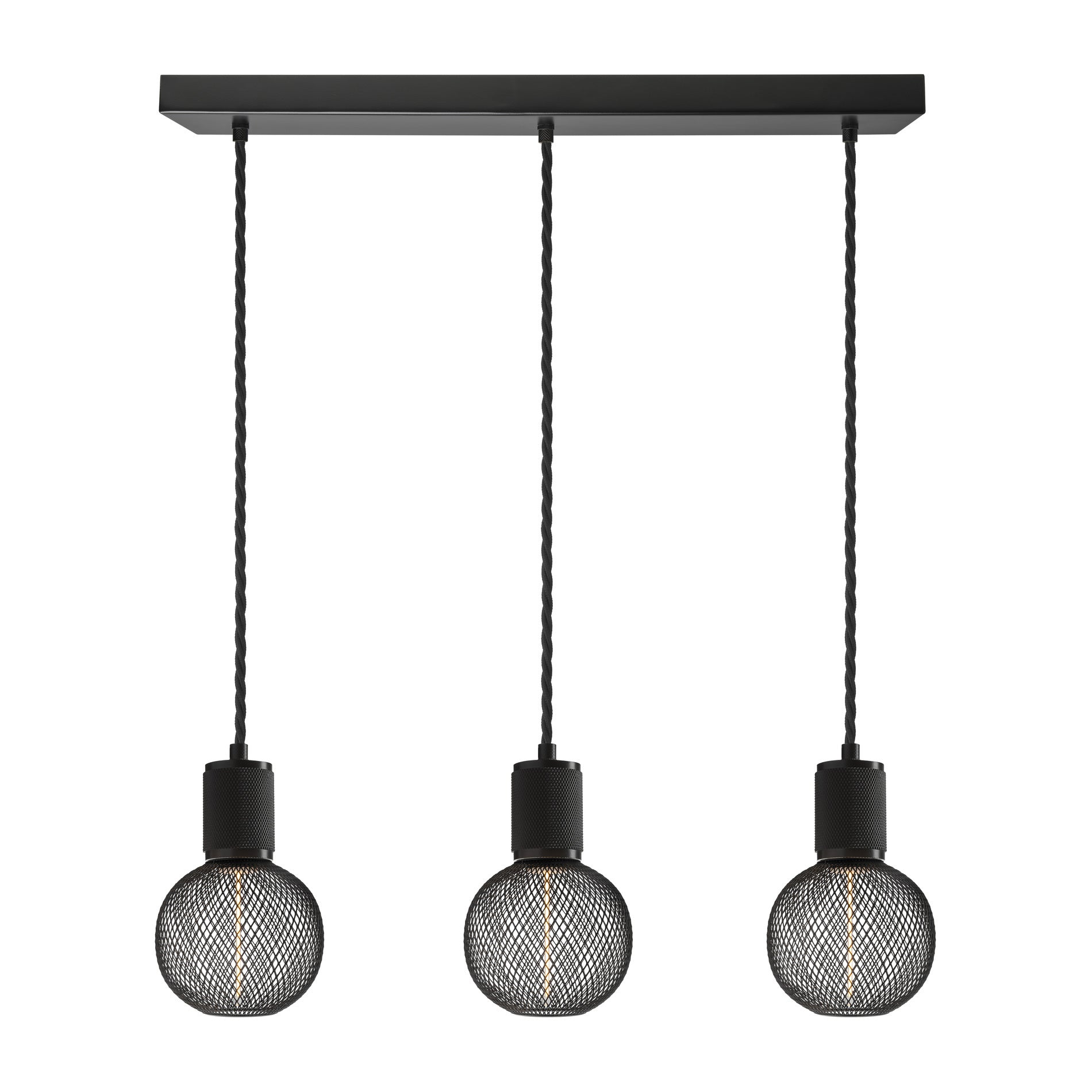 Knurled Edison Cluster Lights - Wire - Black