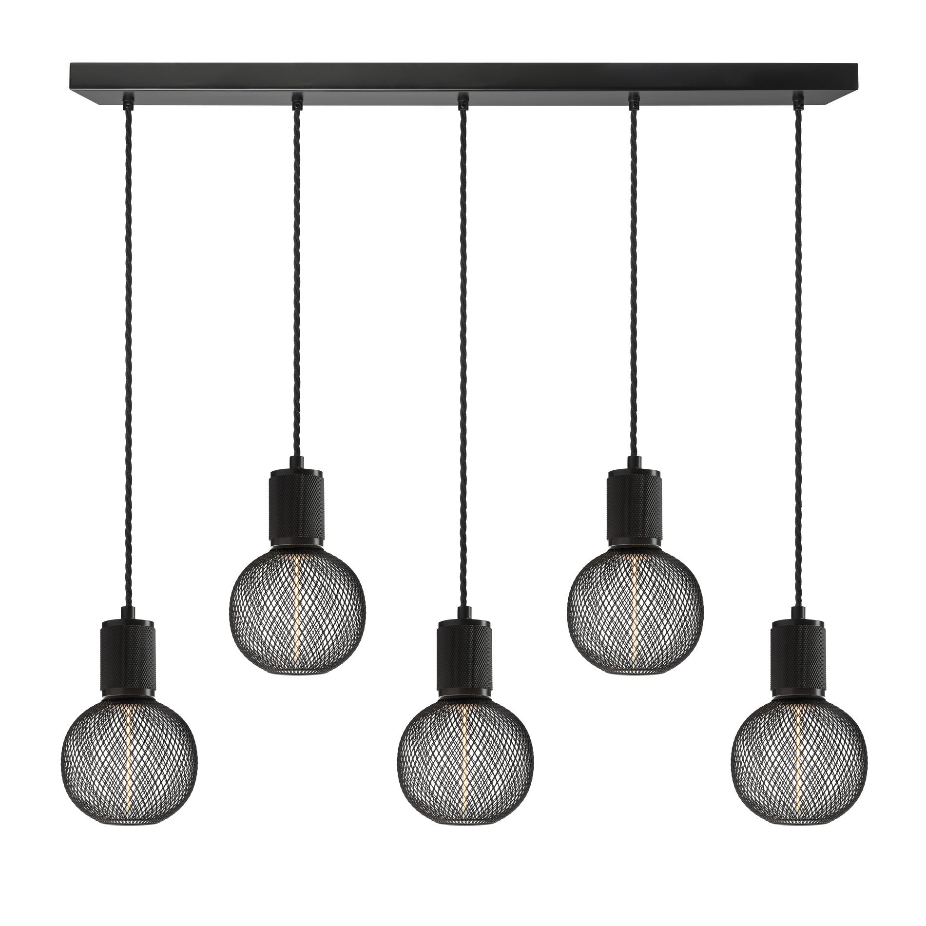 Knurled Edison Cluster Lights - Wire - Black