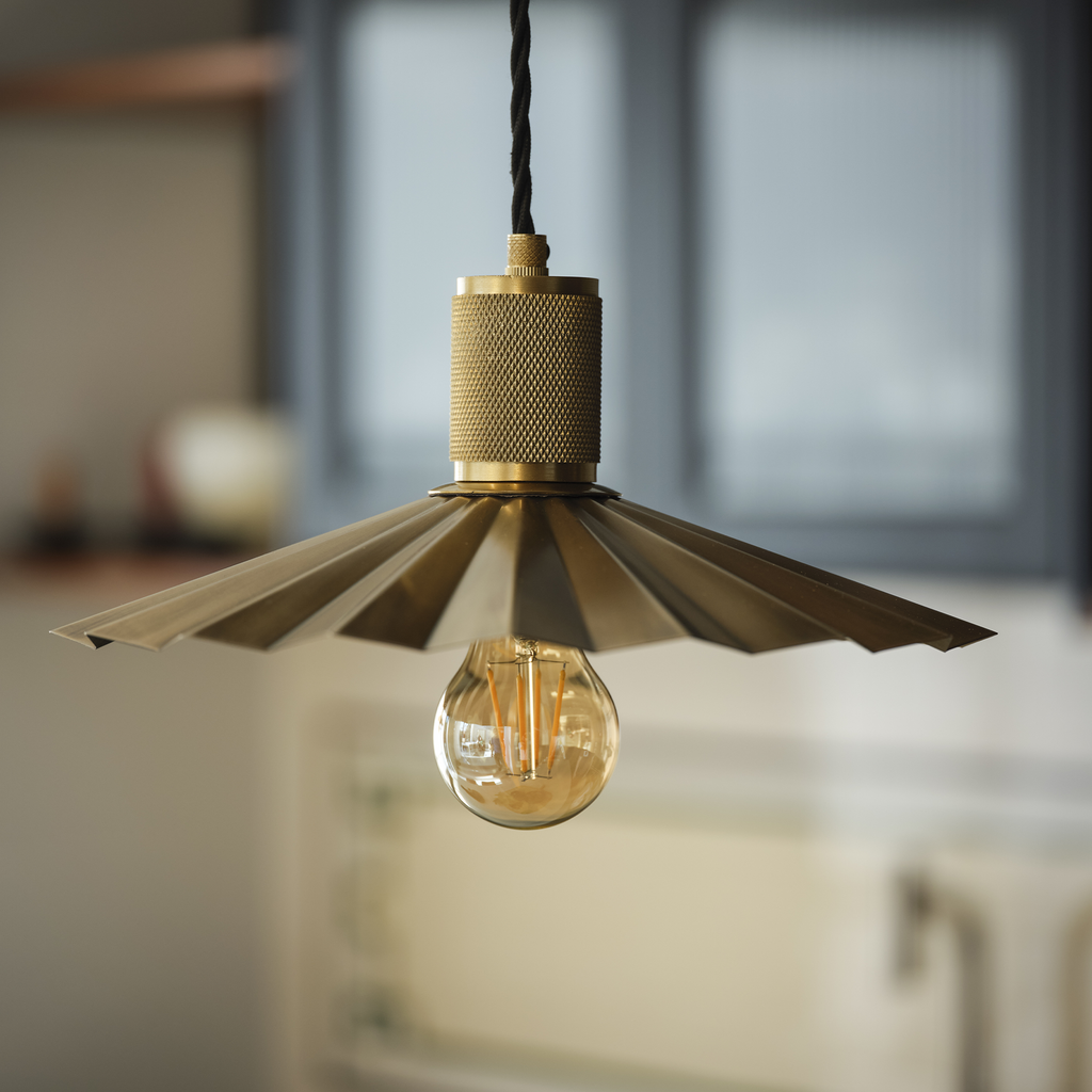 Knurled Pleated Slope Pendant Light - Brass