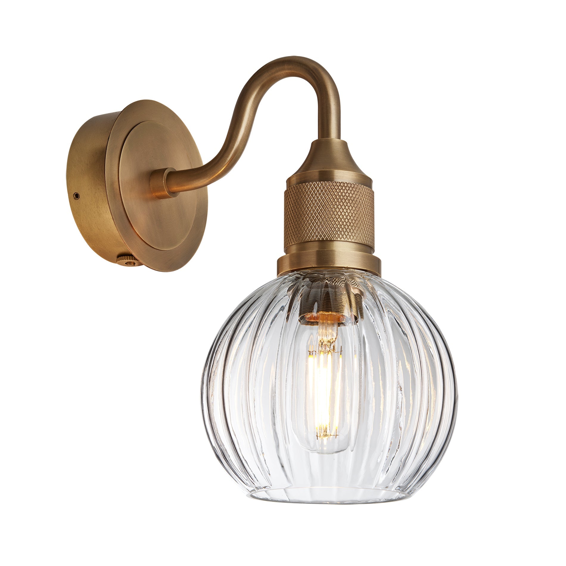Noho Glass Ribbed Globe Swan Neck Wall Light - 6 Inch
