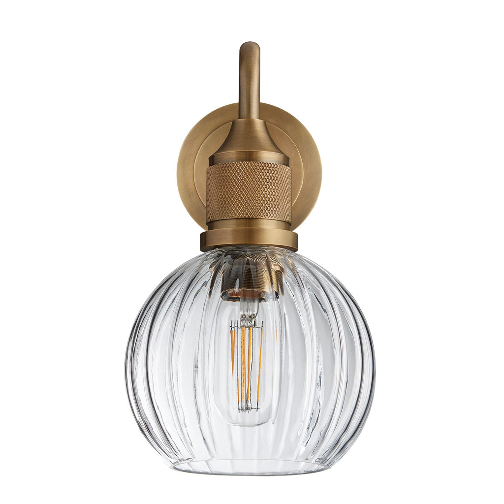 Noho Glass Ribbed Globe Swan Neck Wall Light - 6 Inch