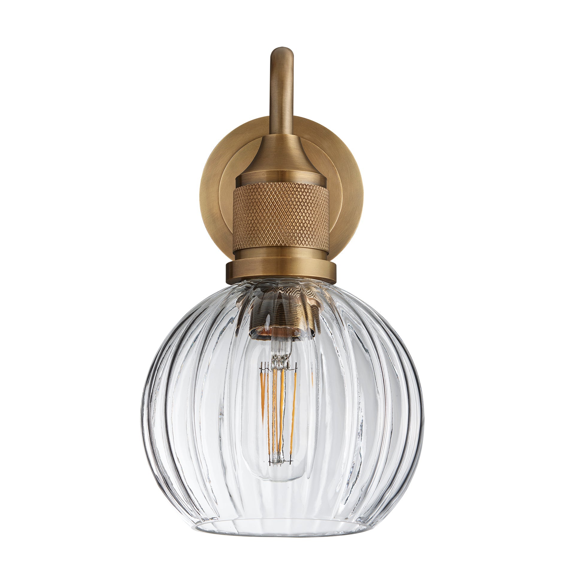 Noho Glass Ribbed Globe Swan Neck Wall Light - 6 Inch