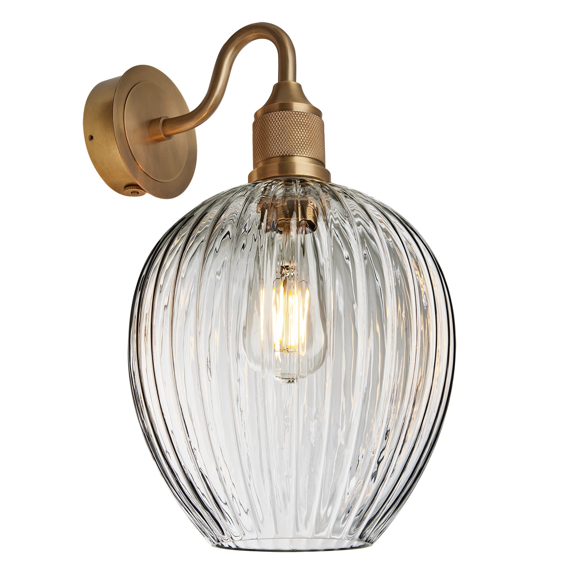 Noho Glass Ribbed Tulip Swan Neck Wall Light - 9 Inch