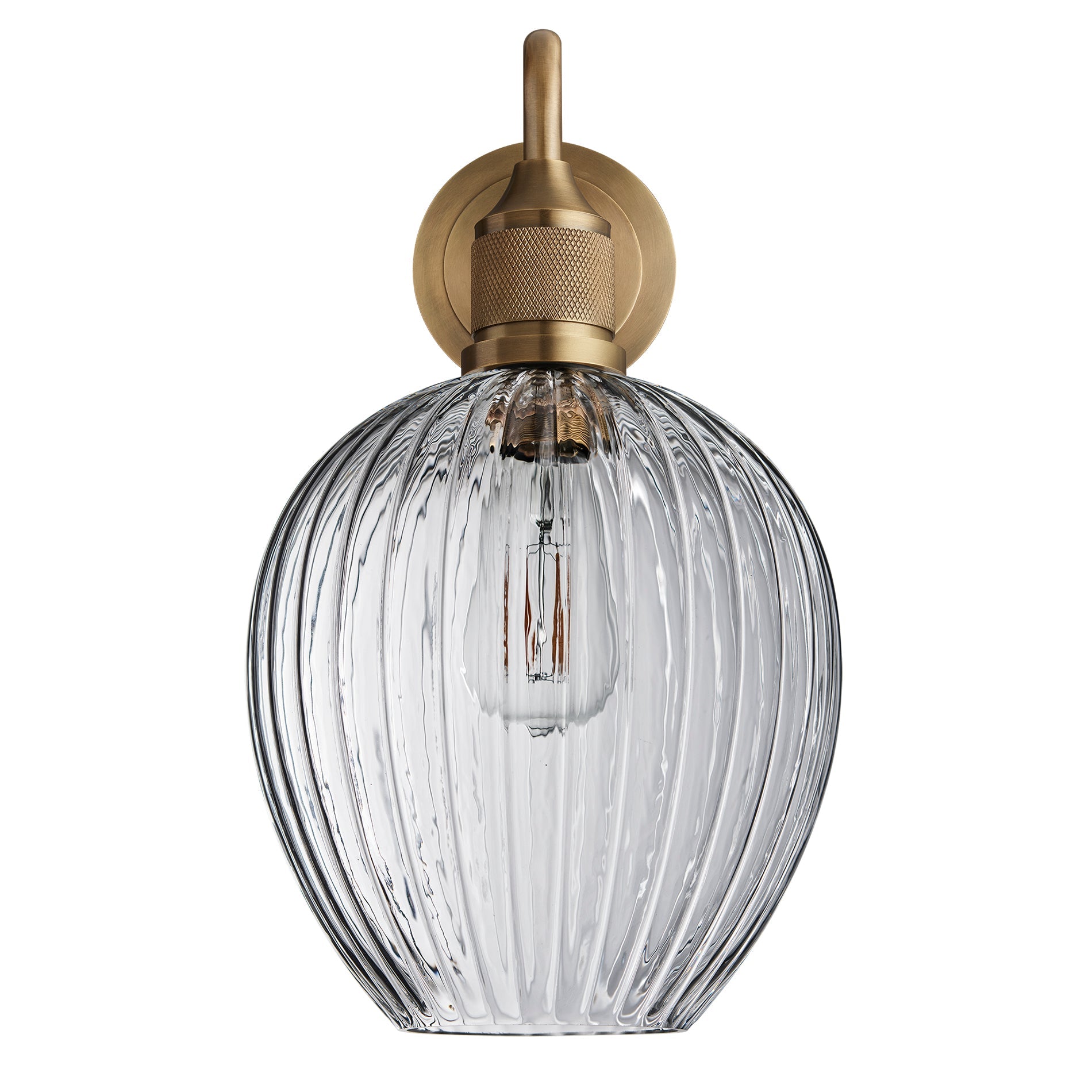 Noho Glass Ribbed Tulip Swan Neck Wall Light - 9 Inch
