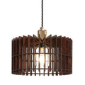 Rift Slatted Wooden Drum Pendant Light - Dark