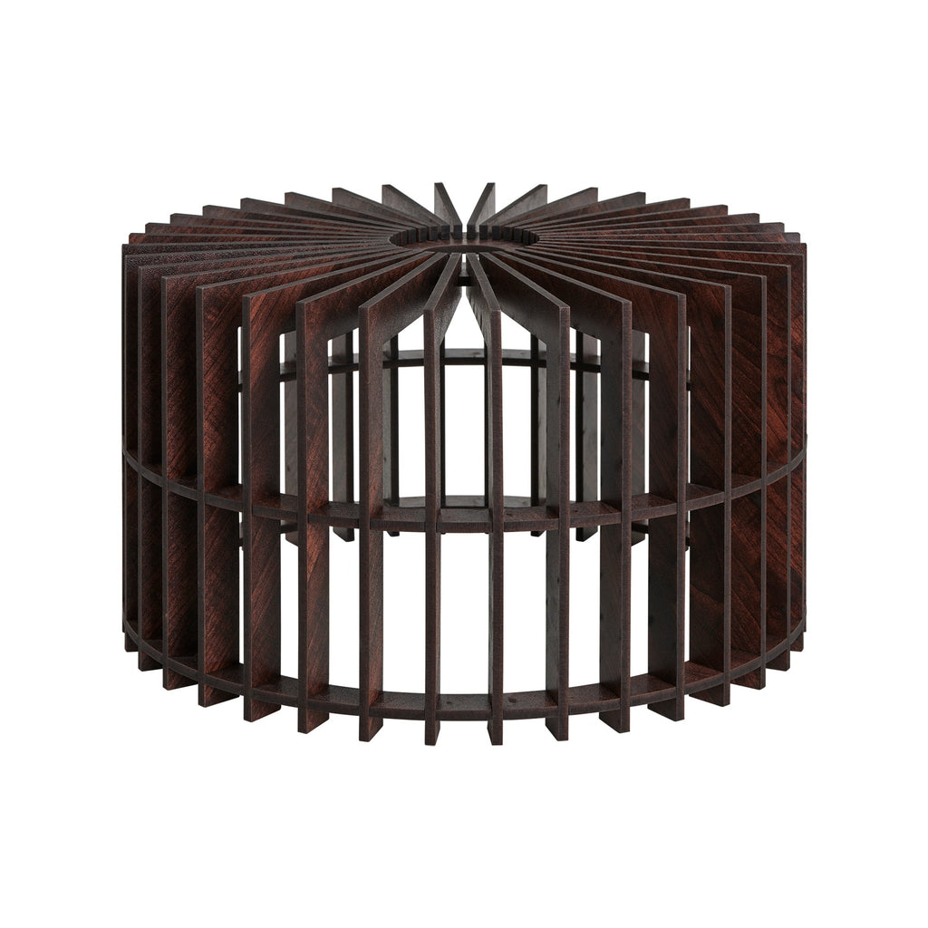 Rift Slatted Wooden Drum Pendant Light - Dark