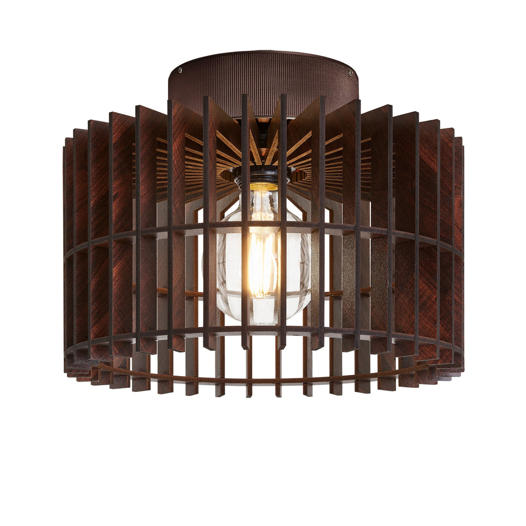 Rift Slatted Wooden Drum Semi Flush Mount Light - Dark