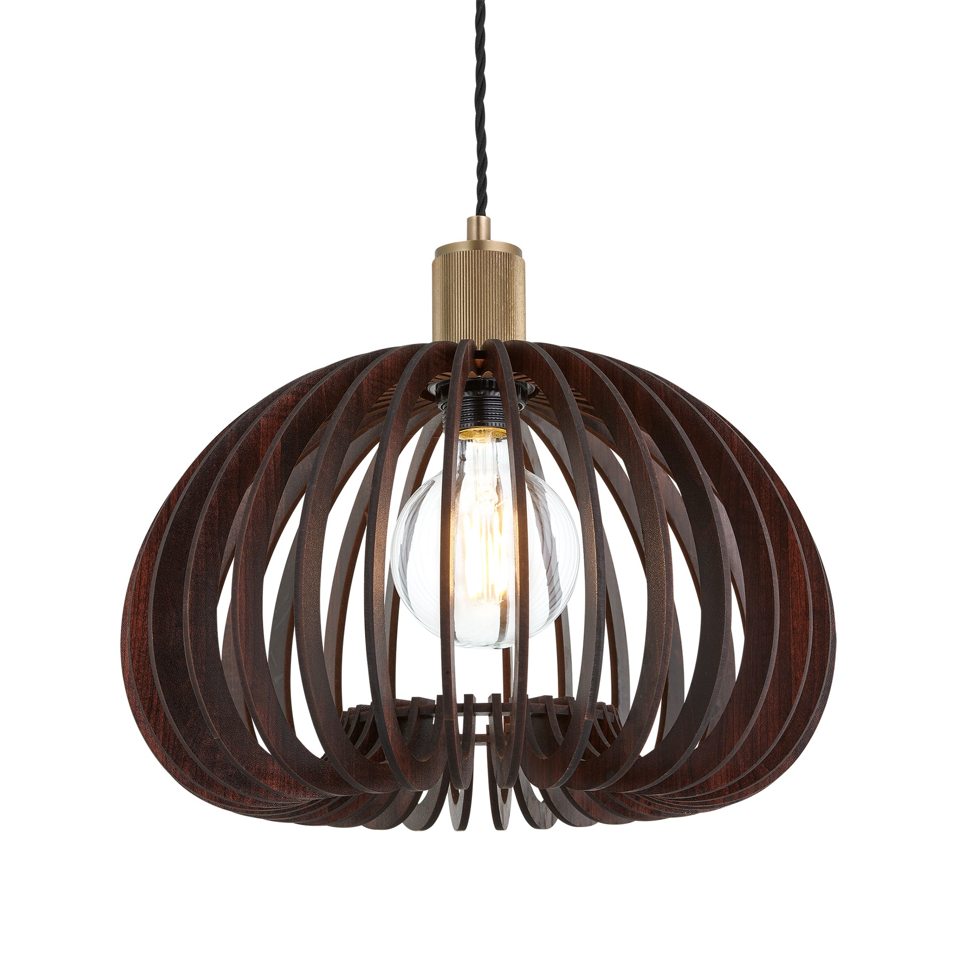 Rift Slatted Wooden Mushroom Wooden Pendant Light - Dark