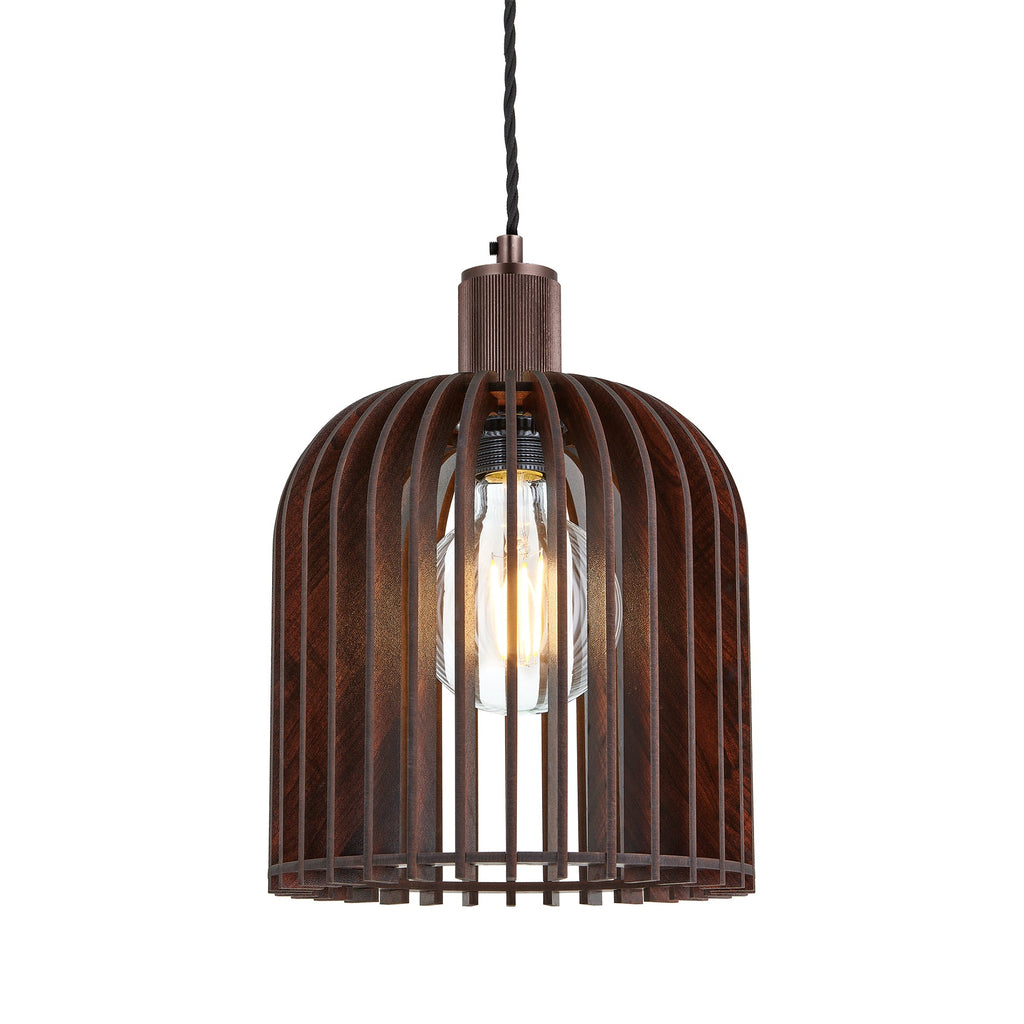 Rift Slatted Wooden Small Cone Pendant Light - Dark