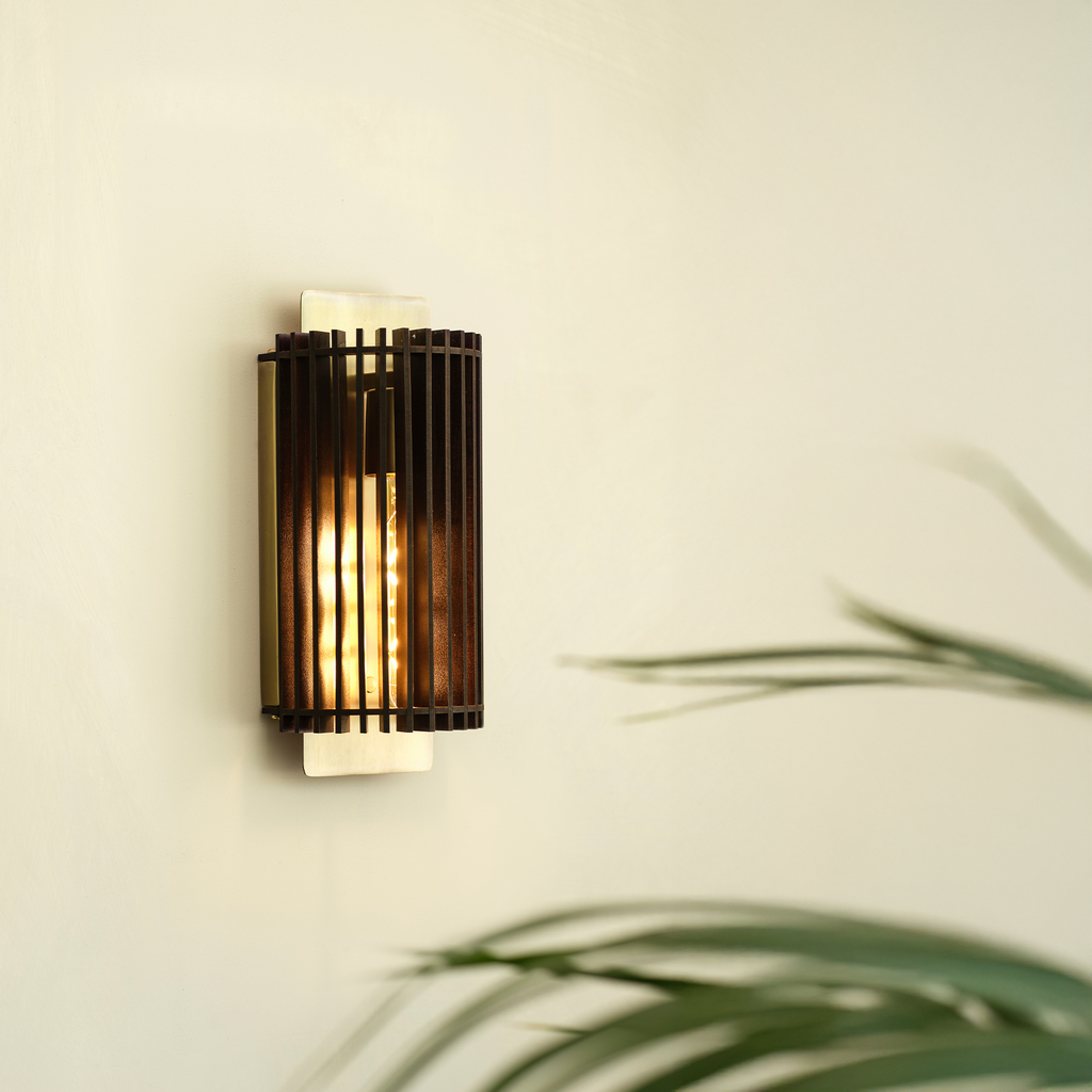 Rift Slatted Wooden Wall Light - Dark