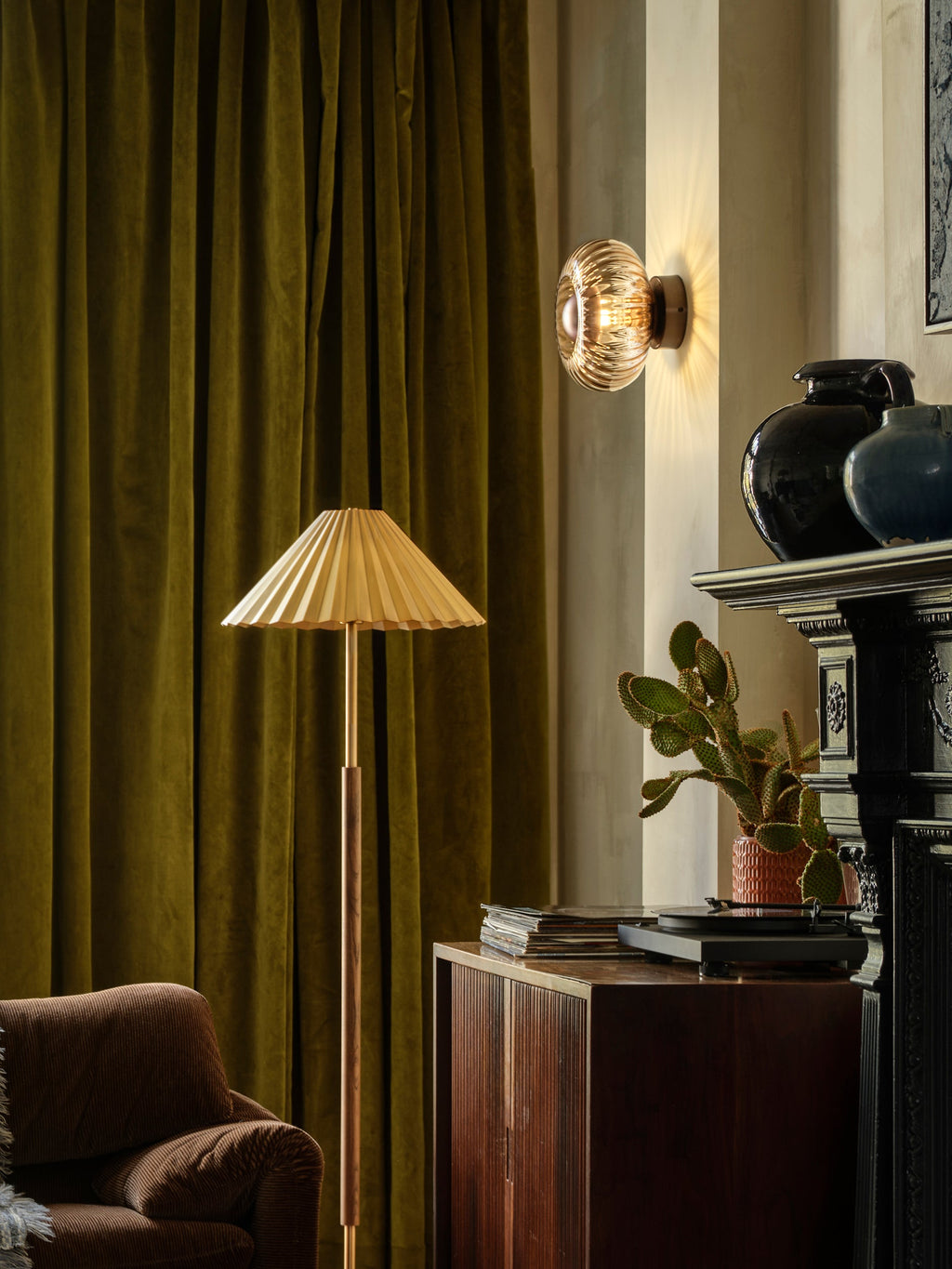 Wycombe Umbrella Pleated Floor Lamp - Brass