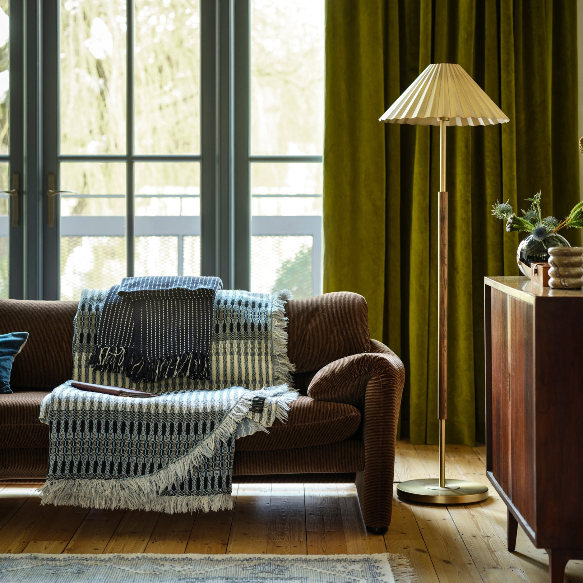 Wycombe Umbrella Pleated Floor Lamp - Brass